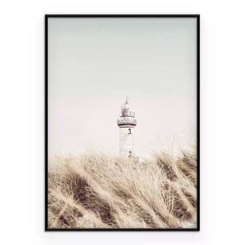 Poster  Paysage marin avec un phare parmi les herbes