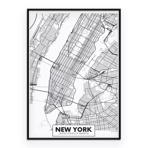 Poster  New York carte de la ville en noir et blanc