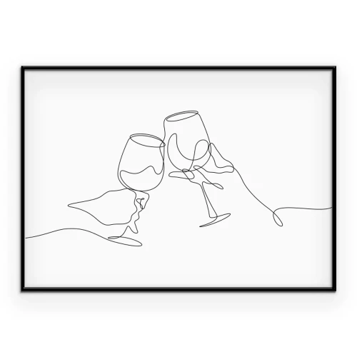 Poster  Verres de vin en style line art
