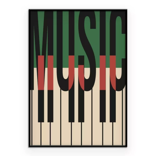Poster  Touches de piano abstraites et le mot "music"