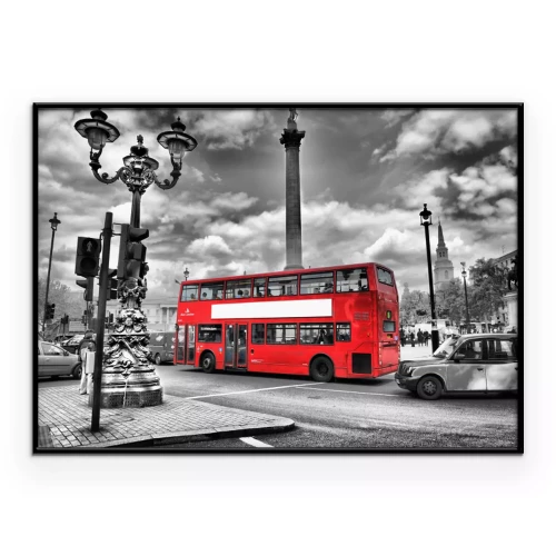 Poster  Bus rouge à Londres photographie en noir et blanc