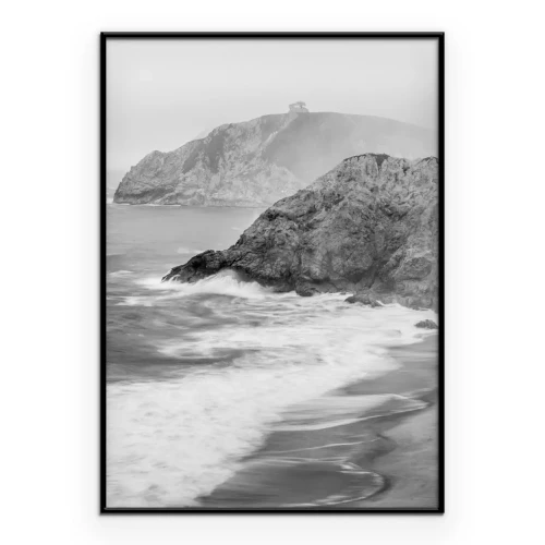 Poster  Paysage en noir et blanc plage et mer