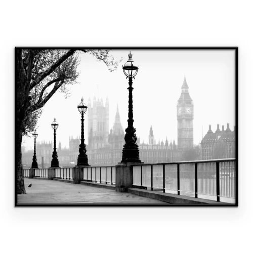Poster  Londres dans le brouillard paysage en noir et blanc