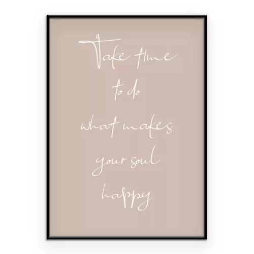 Poster  Citation blanche sur fond beige sur le bonheur