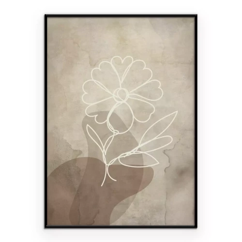 Poster  Fleur blanche en line art sur fond beige abstrait