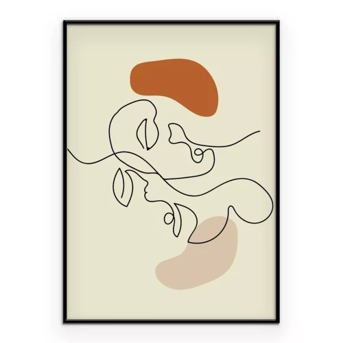 Poster  Visages humains en style lineart sur fond beige