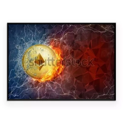 Poster  Pièce d'or Ethereum entourée par les éléments
