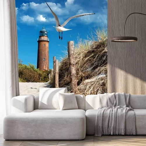 Papier peint  Phare sur la côte et une mouette