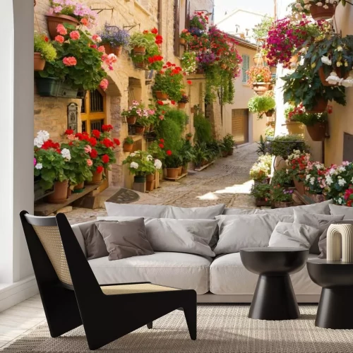 Papier peint  Fleurs colorées dans une ruelle italienne à Spello