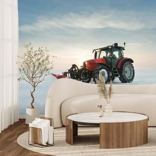 Papier peint  Un tracteur déneigeant une route