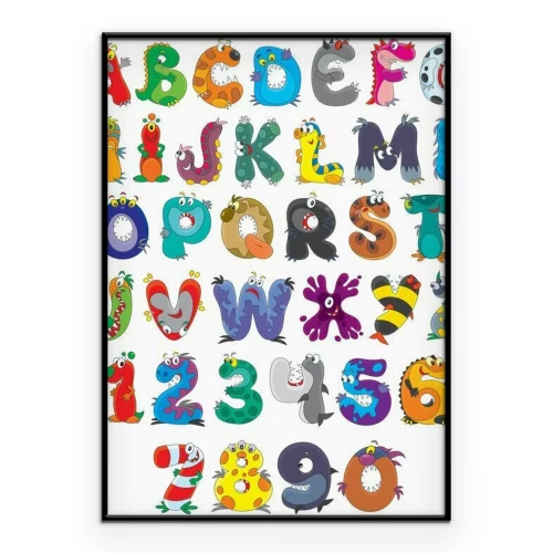 Poster  Un motif avec un alphabet coloré en forme de monstres