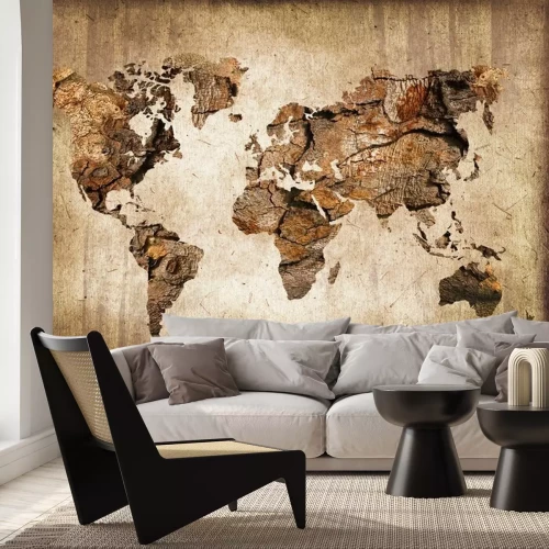 Papier peint  Carte du monde à la texture bois