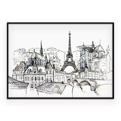 Poster  Les bâtiments de Paris et la tour Eiffel dans un style cartoon