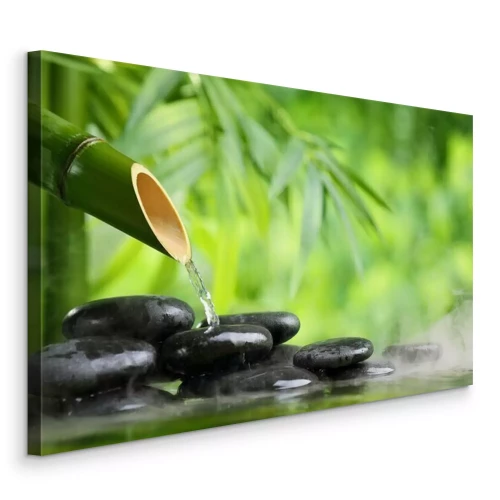 Tableau  Rivet d'eau de bambou sur des pierres noires