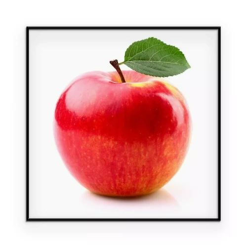 Poster  Pomme rouge mûre avec une feuille verte