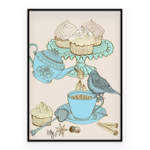 Poster  Illustration shabby chic avec des cupcakes