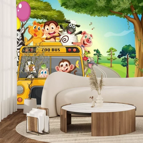 Papier peint  Un bus plein d'animaux de zoo