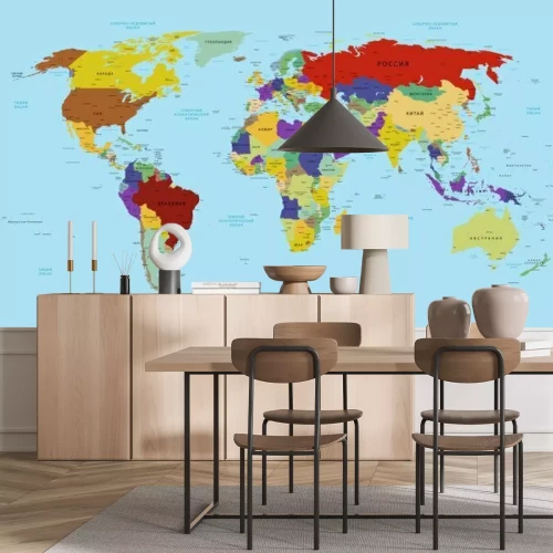 Papier peint  Une carte politique colorée du monde en russe