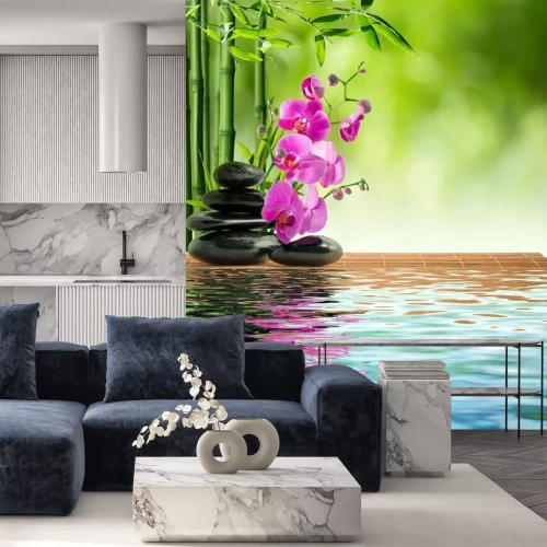 Papier peint  Végétation, pierres et orchidées