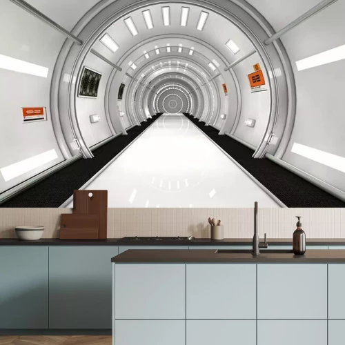 Papier peint  Tunnel futuriste blanc 3D de science-fiction