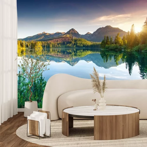 Papier peint  Paysage de montagne se reflétant à la surface d'un lac