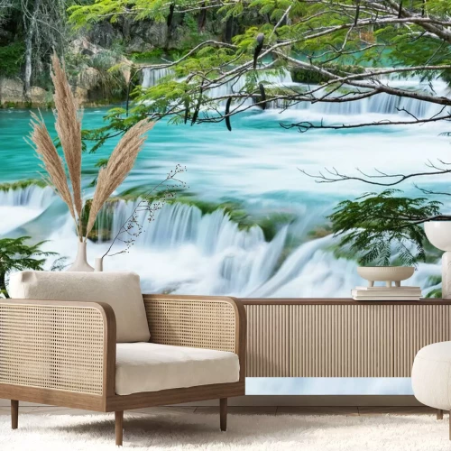 Papier peint  Eau turquoise dans une chute d'eau