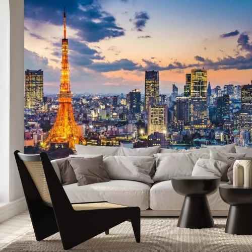 Papier peint  Quartier financier avec la tour de Tokyo la nuit