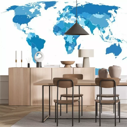 Papier peint  Carte politique du monde bleue avec frontières nationales