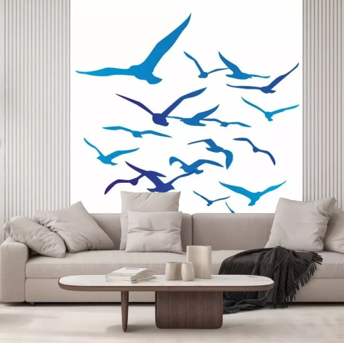 Papier peint  Silhouettes d'oiseaux bleus
