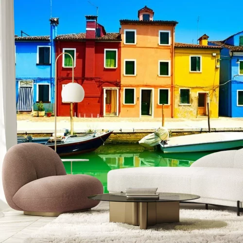 Papier peint  Maisons multicolores au bord d'un canal