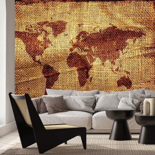 Papier peint  Vieille carte du monde sur hesian sac texture