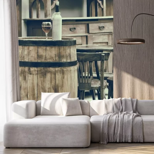 Papier peint  Verre sur un tonneau rétro