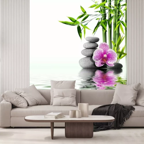 Papier peint  Composition orchidée, pierres, bambou