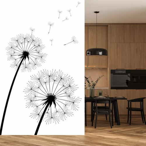Papier peint  Pissenlits noir et blanc et petites graines