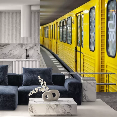 Papier peint  Train de métro jaune
