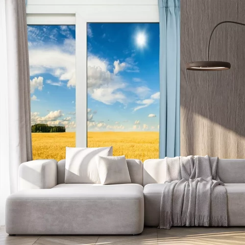 Papier peint  Paysage d'été vu à travers une fenêtre