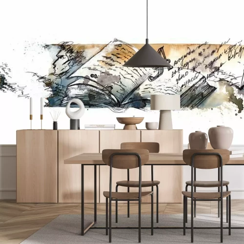 Papier peint  Un livre ouvert peint à l'aquarelle