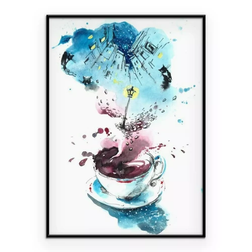 Poster  Une tasse de café avec vue sur la ville