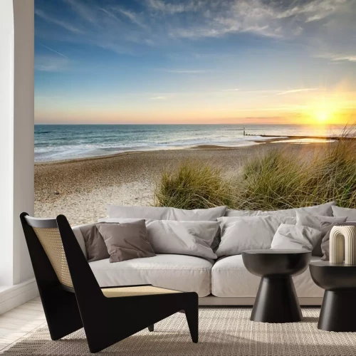 Papier peint  Plage dunes au coucher du soleil