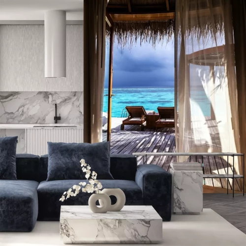 Papier peint  Vue depuis une fenêtre de terrasse sur un océan bleu