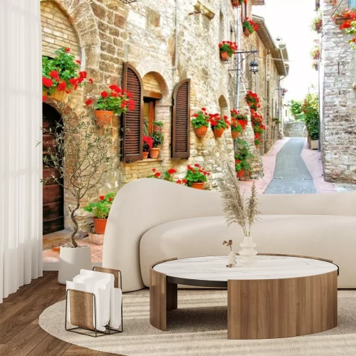 Papier peint  Voie pittoresque avec des fleurs dans une ville italienne