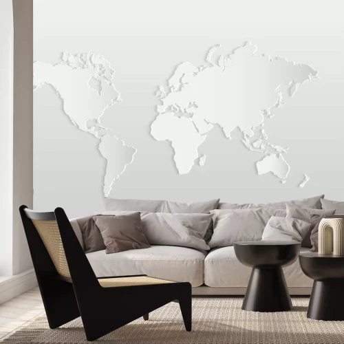 Papier peint  Une carte du monde blanche sur fond gris 3D