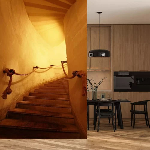 Papier peint  Escalier avec une rampe en corde
