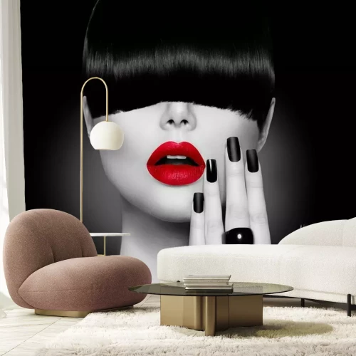 Papier peint  Portrait d'une femme aux lèvres rouges