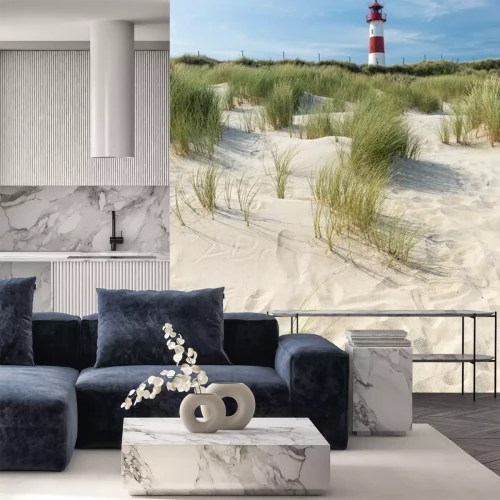 Papier peint  Phare maritime au milieu des dunes