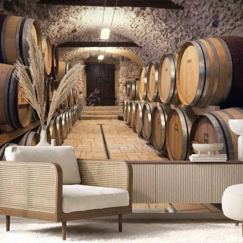 Papier peint  Tonneaux de vin dans une cave