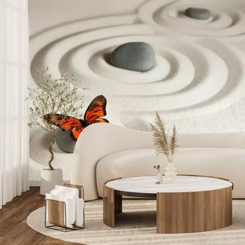 Papier peint  Papillon sur fond de pierres