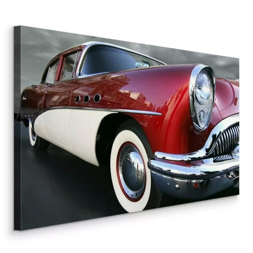 Tableau  Voiture rétro rouge sur fond sombre