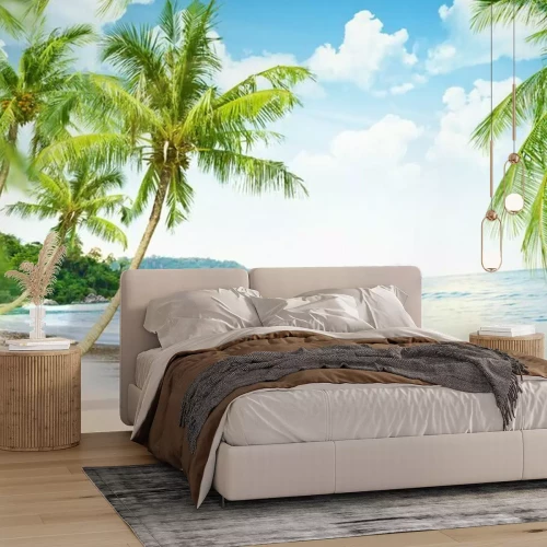 Papier peint  Palmiers tordus sur la plage