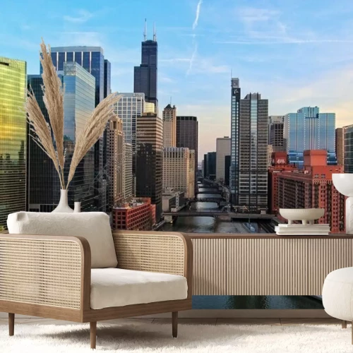 Papier peint  Gratte-ciels colorés au bord de la rivière